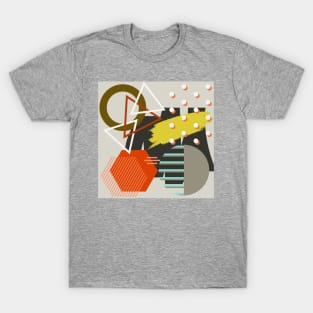 Modern Geometric Pattern Bright Orange Aqua Retro Doodle 80's Style T-Shirt